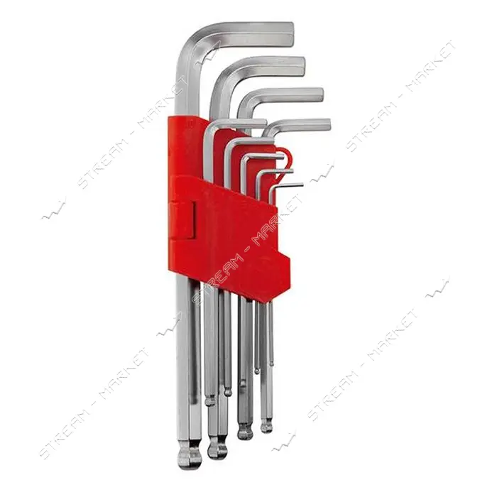 Набор Г-образных шестигранных ключей Intertool HT-0603 с шарообр-ым након-ом 1.5-10мм Cr-V 55HRC 9шт