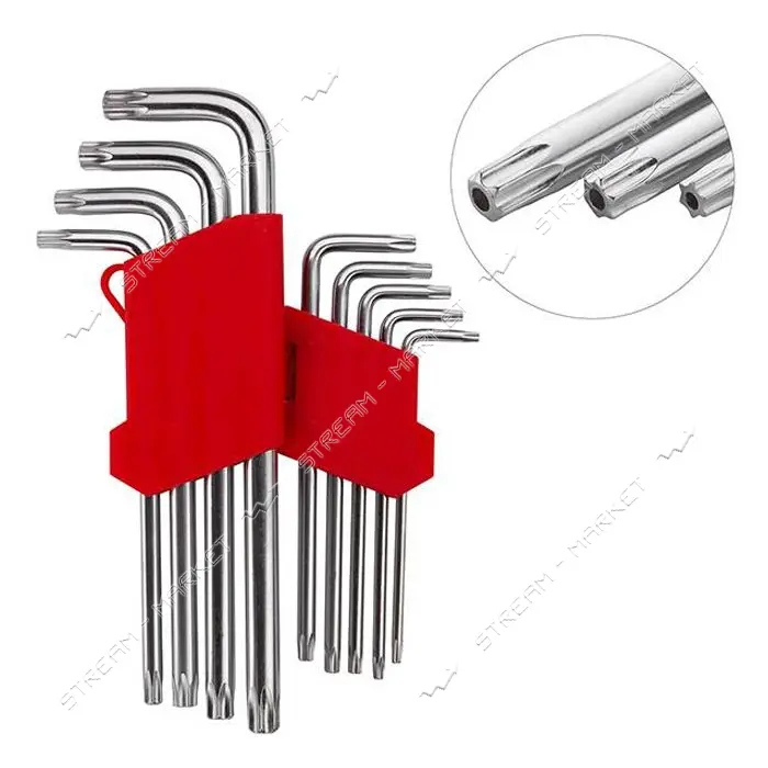 Набор Г-образных ключей Intertool HT-0606 TORX с отверстием Т10-Т50 Cr-V Big  9шт                   
