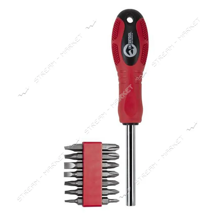 Отвертка магнитная Intertool HT-0415 1/4" 10x50мм с комплектом насадок 15шт Cr-V