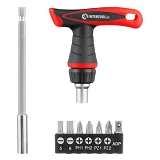 Отвертка Т-образная Intertool VT-1015 реверсионная с цанговым зажимом комплектом насадок 15шт       
