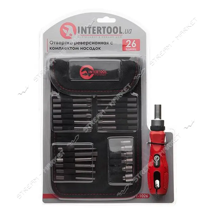 Отвертка реверсионная Intertool VT-1026 с комплектом насадок 26шт                                   