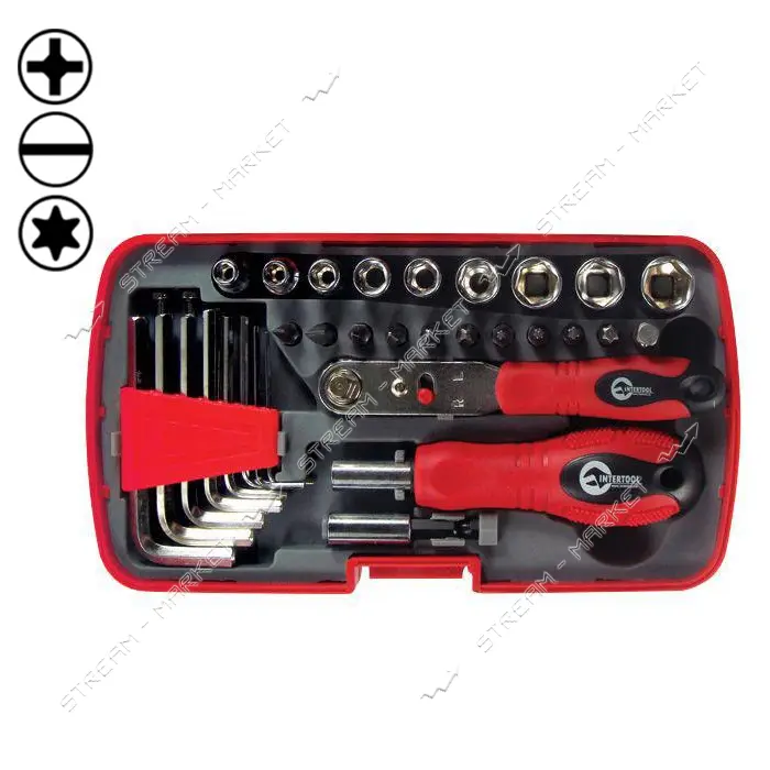 Отвертка Intertool VT-1035 с набором инструментов футляр пластиковый 35шт
