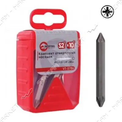 Комплект отверточных насадок Intertool VT-5786  PZ1/PZ2 1/4" x 60мм 10шт                            