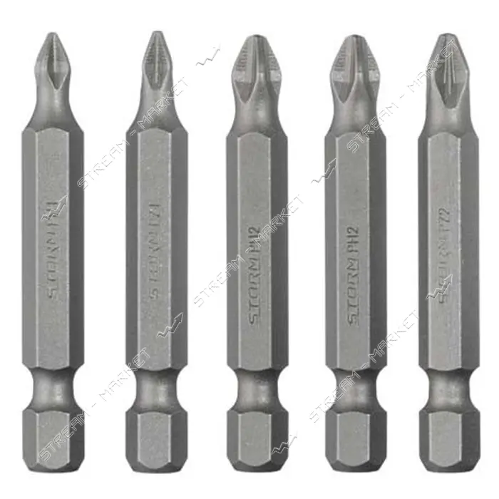 Комплект отверточных насадок Intertool VT-0205 Storm PH1 PH2 PZ1 PZ2 1/4" x50мм 5шт