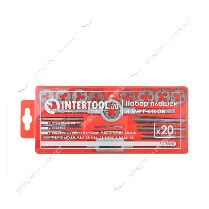 Набір плашок і мітчіків Intertool M3-M12 SD-8020 20шт                                               