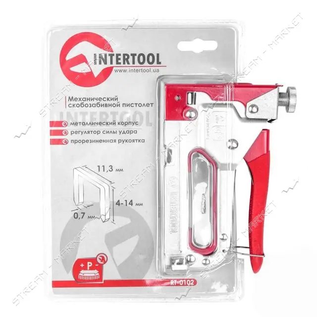 Мех. скобозаб.пист.под скобу Intertool RT-0102 11.3x0.70x4-14мм c обрезиненной рукояткой стальной