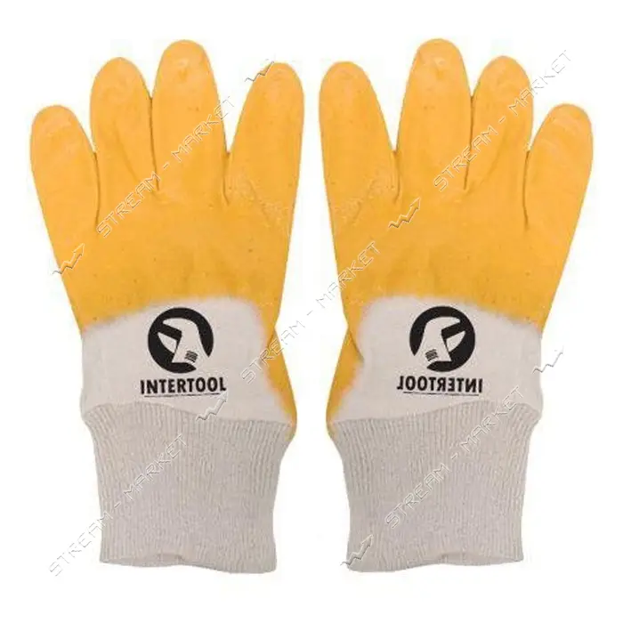 Перчатки Intertool SP-0110W х/б трикотаж покрытые нитрилом на ладони 10" 120пар желтые