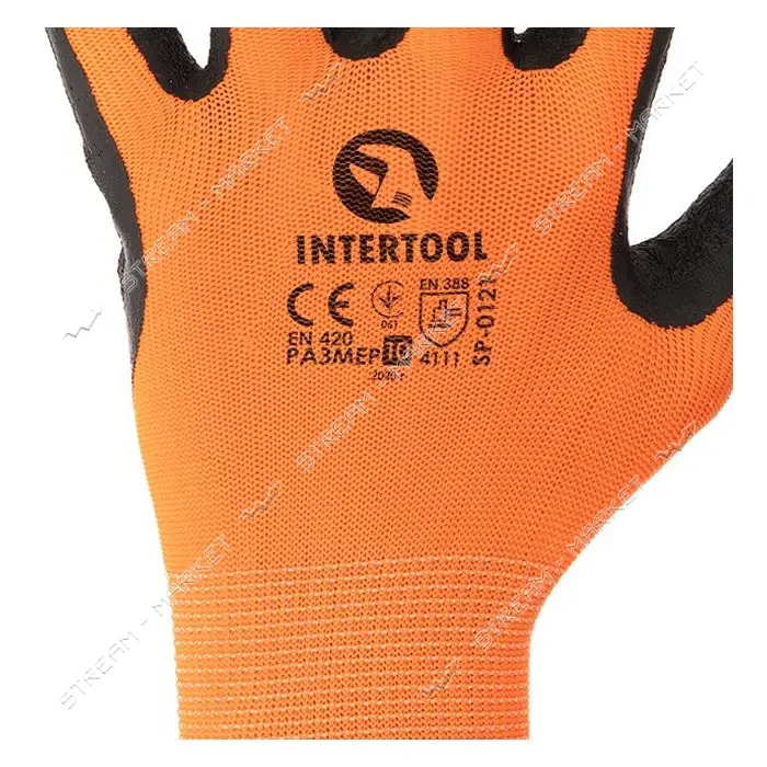 Перчатки Intertool SP-0121 вязаные с синтетическим покрытием рифленым латексом 10"