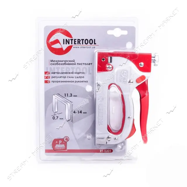 Мех. скобозаб.пист. Intertool RT-0201 под скобу 11.3x0.70x4-14мм обрезиненной рукояткой             