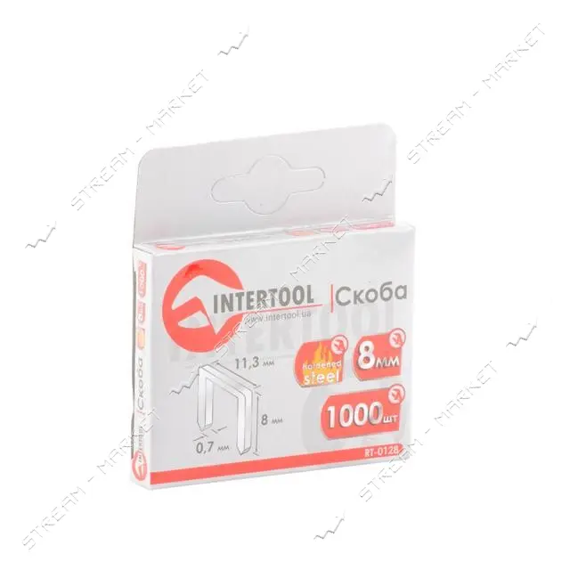 Скоба каленая Intertool RT-0128 8мм ширина 11.3x0.70мм 1000шт                                       