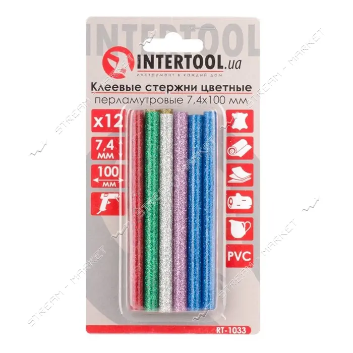 Комплект клеевых стержней Intertool RT-1033 7.4х100мм ассорти 12шт