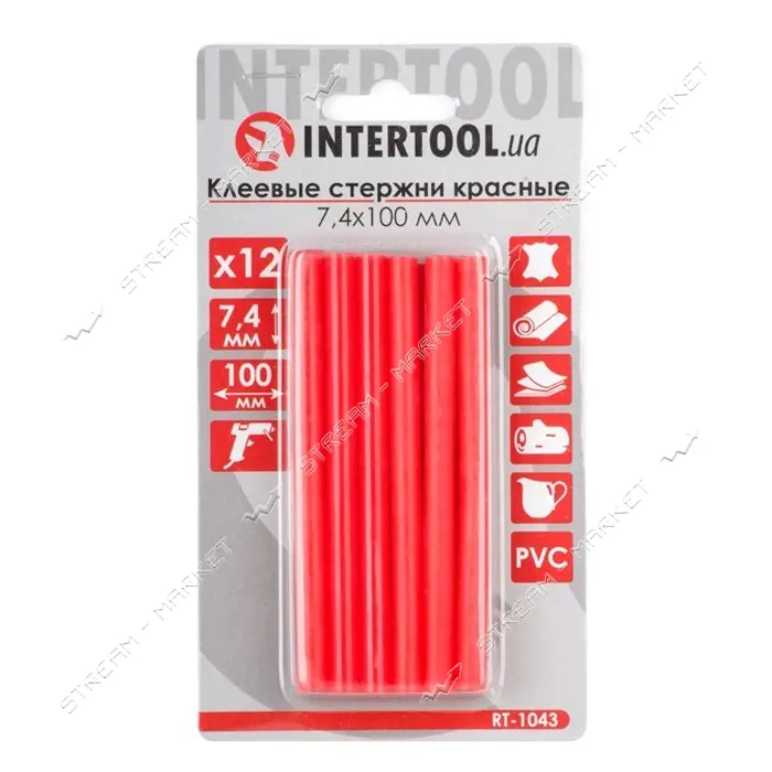 Комплект клеевых стержней Intertool RT-1043 7.4x100мм красные 12шт                                  