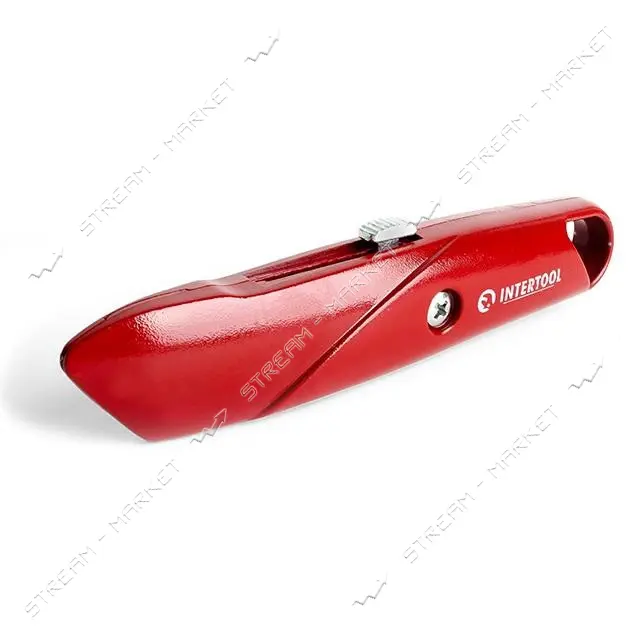 Нож Intertool HT-0505 с выдвижным трапециевидным лезвием металлический корпус                       