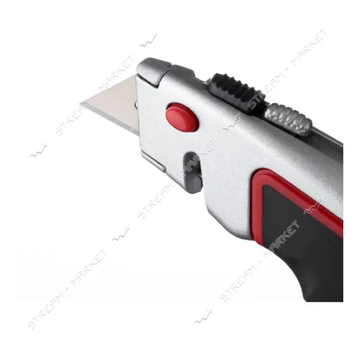 Нож Intertool HT-0516 с выдвижным трапециевидным лезвием металлический корпус прорезиненный.