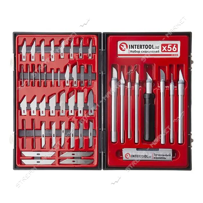 Набор скальпелей Intertool HT-0530 56шт в пластиковом футляре