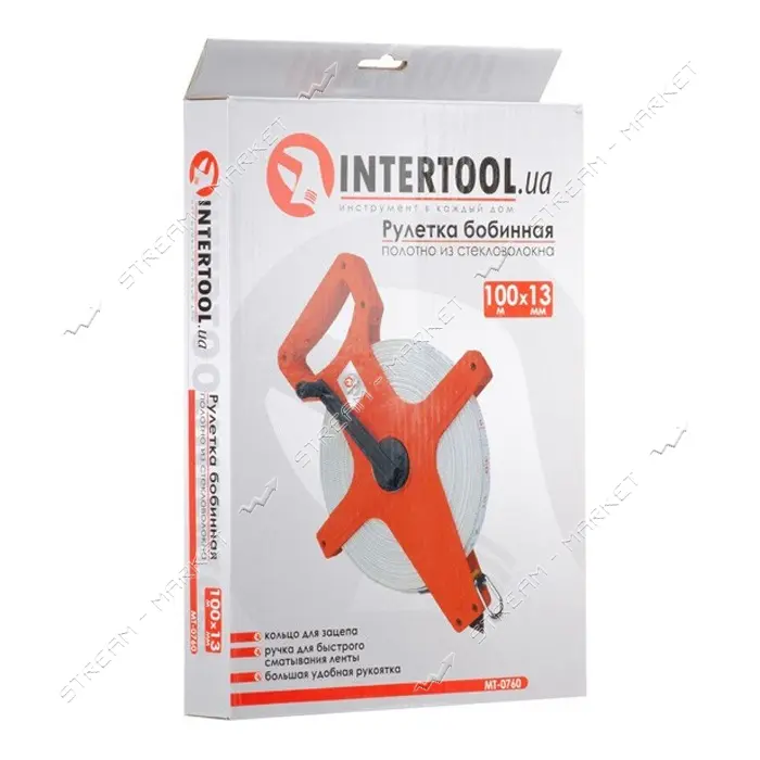 Рулетка бобинная с полотном из стекловолокна Intertool MT-0760 100м x 13мм