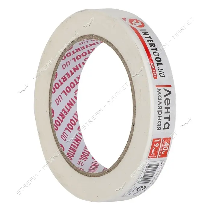 Лента малярная Intertool DM-1941 19мм 40м белая 12шт                                                