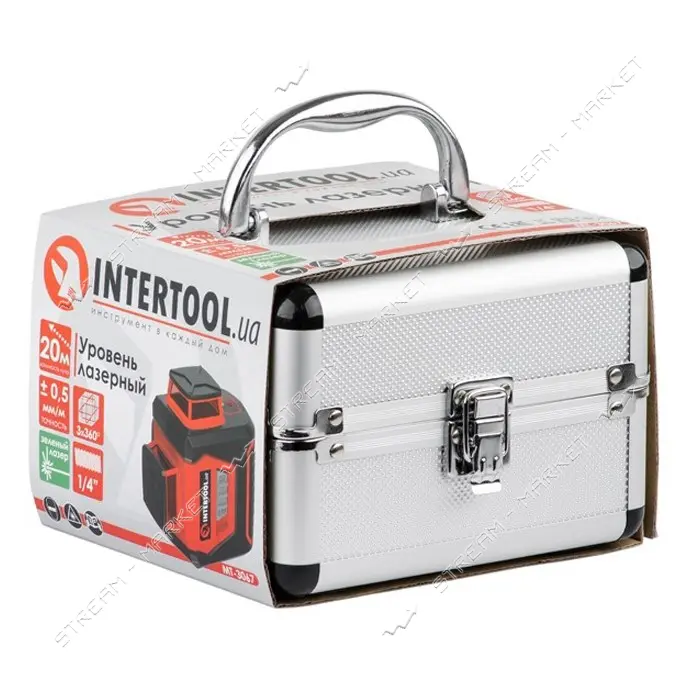 Уровень лазерный Intertool MT-3067 360 градусов 3 лазерные головки зеленый лазер                    