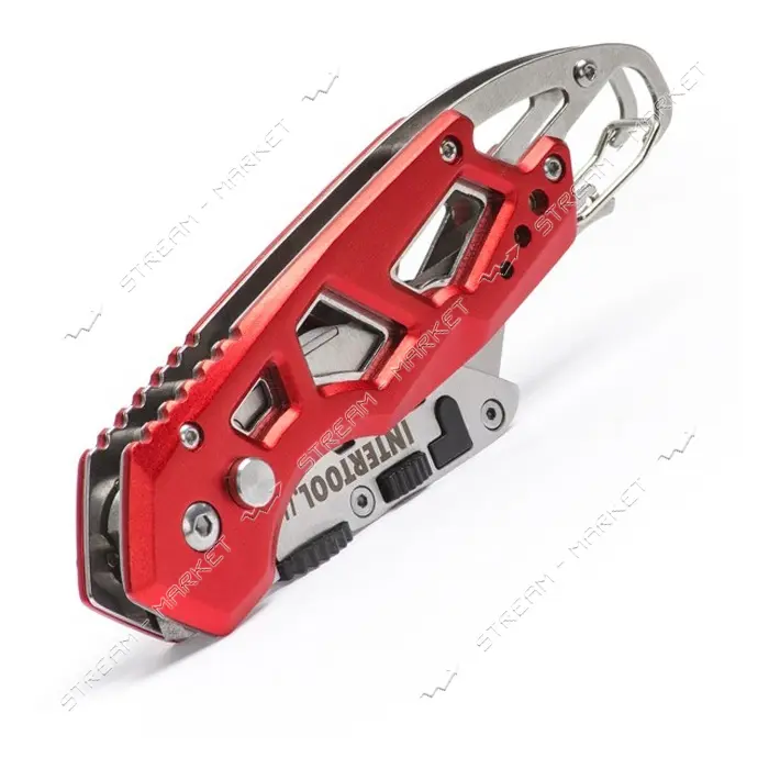 Нож строительный Intertool HT-0531 складной с трапециевидным лезвием SK5 алюм. рукоятка карабин