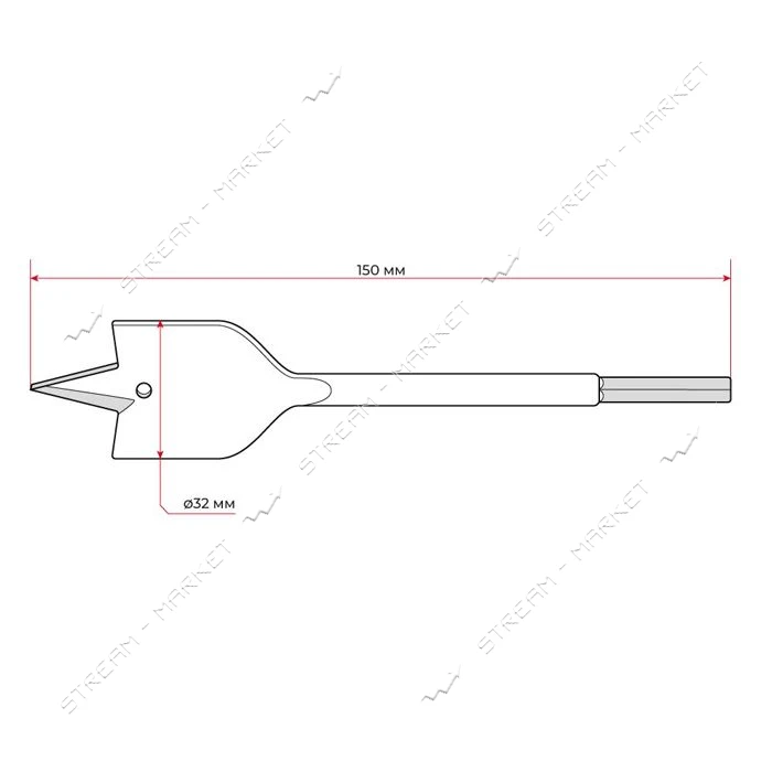 Сверло перьевое Intertool SWF-3215 по дереву 32х150мм