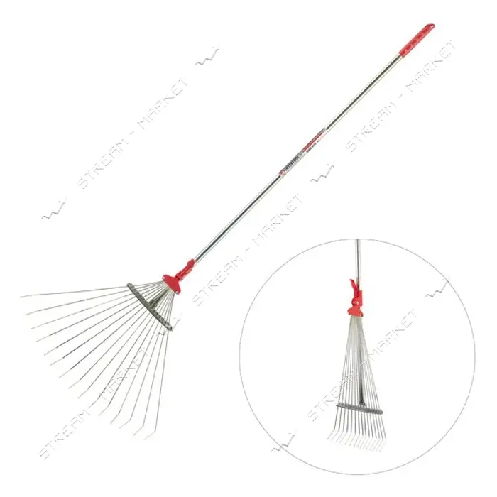 Грабли веерные Intertool FT-3008 15 прутьев металлическая рукоятка регулировка ширины 20-65см