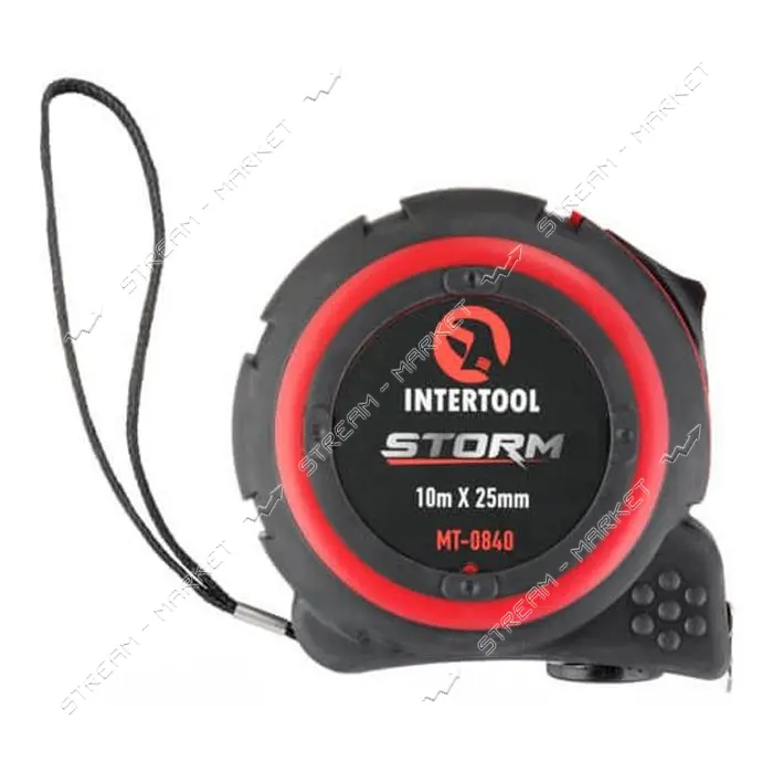 Рулетка с металлическим полотном Intertool MT-0840 10м x 25мм нейлоновое покрытие полотна Storm