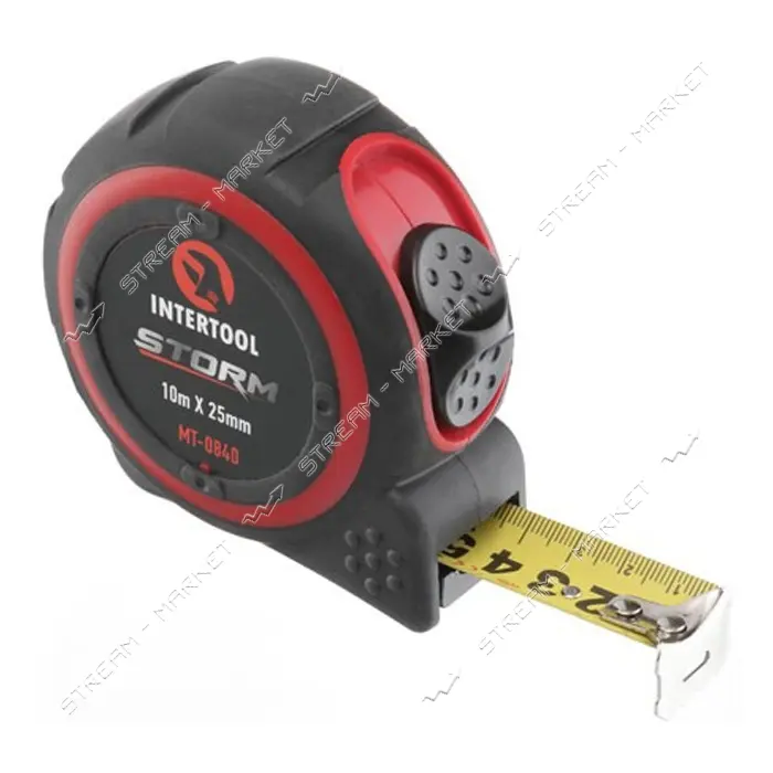Рулетка с металлическим полотном Intertool MT-0840 10м x 25мм нейлоновое покрытие полотна Storm