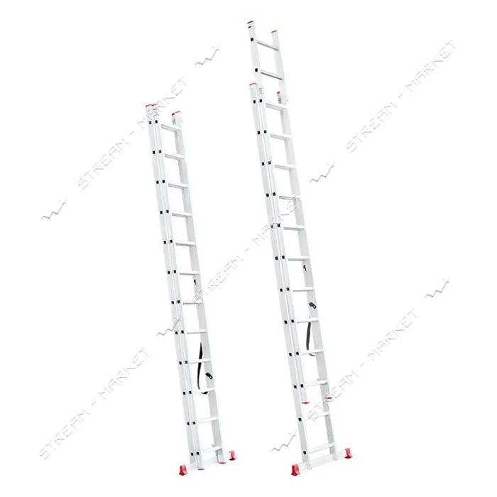 Лестница алюминиевая Intertool LT-0212 универсальная раскладная 2-х секционная по 12 ступеней 5.93м