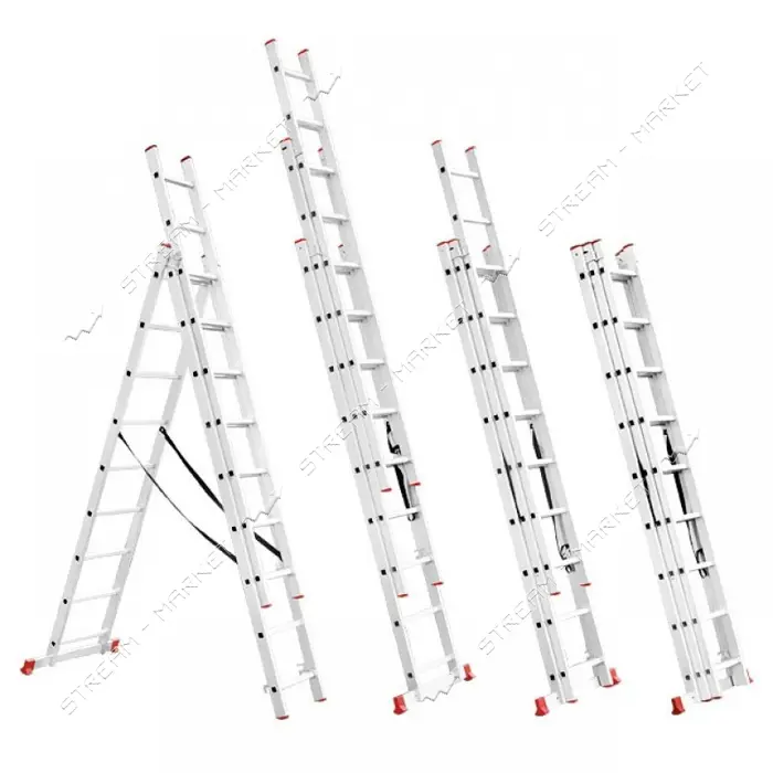 Лестница Intertool LT-0309 алюминиевая 3-х секционная универсальная раскладная 3x9ступ. 5.93м       