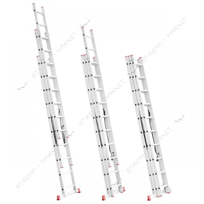 Лестница Intertool LT-0310 алюминиевая 3-х секционная универсальная раскладная 3x10ступ. 6.77м