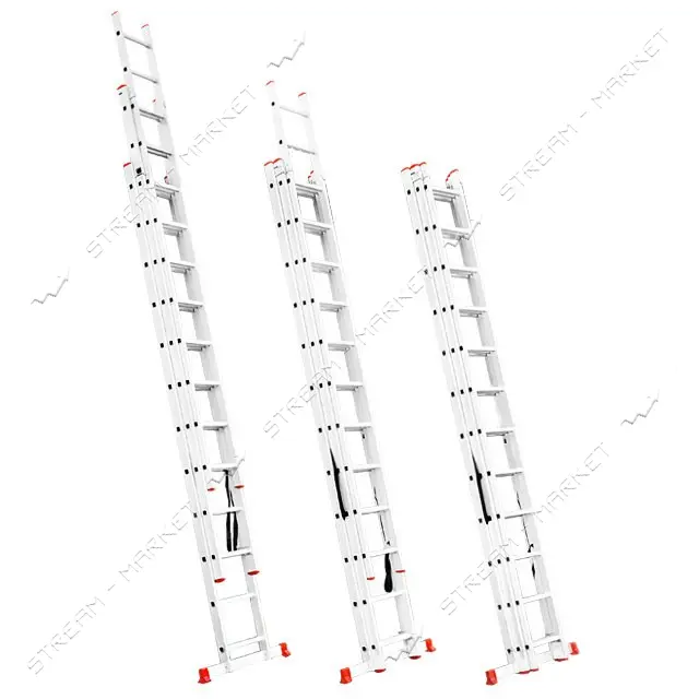 Лестница Intertool LT-0312 алюминиевая 3-х секционная универсальная раскладная 3x12 ступ. 7.89м     