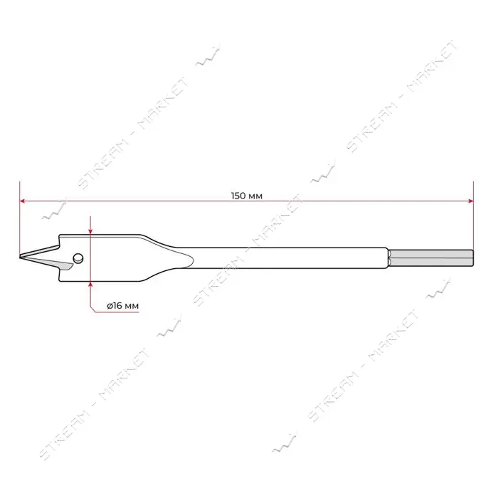 Сверло перьевое Intertool SWF-1615 по дереву 16х150мм                                               