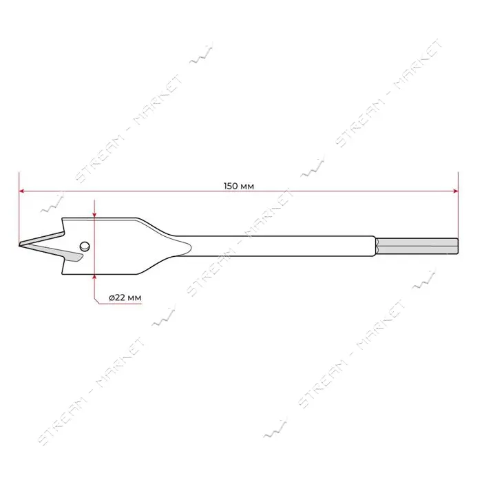 Сверло перьевое Intertool SWF-2215 по дереву 22х150мм