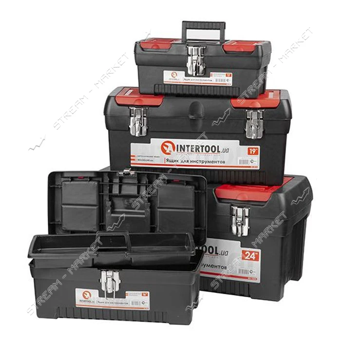 Комплект ящиков для инструмента Intertool BX-0004 с метал.замком 12.5" 16" 19" 24" дюймов 4шт