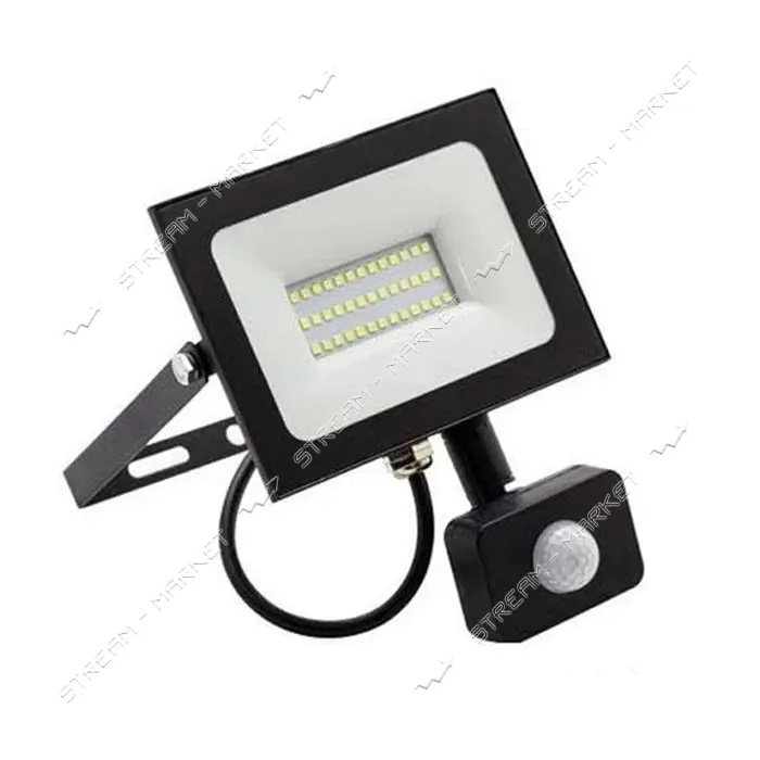 LED прожектор Lemanso c датчиком движения 30W IP65 холодный 6500К 2400lm черный                     