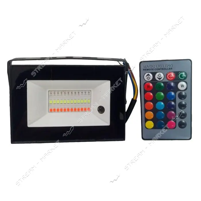 LED прожектор Lemanso 10W RGB с пультом IP65 черный