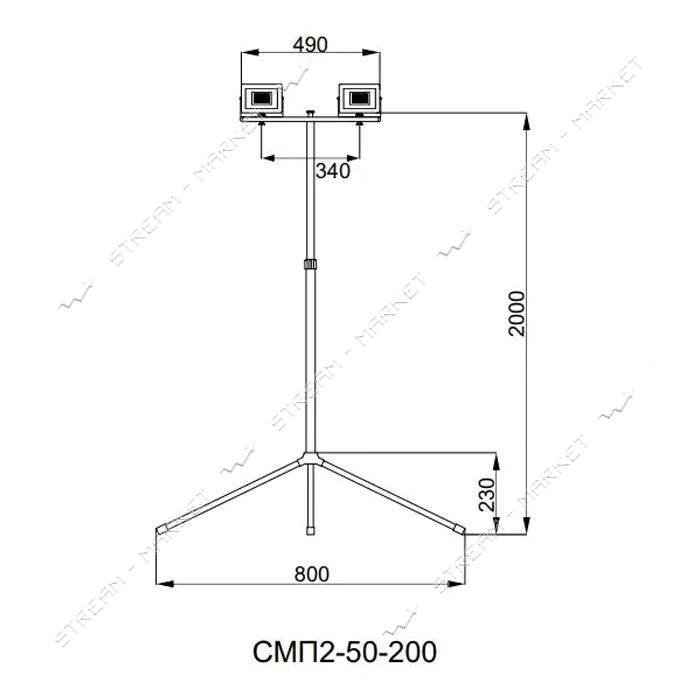 Стойка металлическая для прожектора Techno Systems СМП2-50-200 желтая