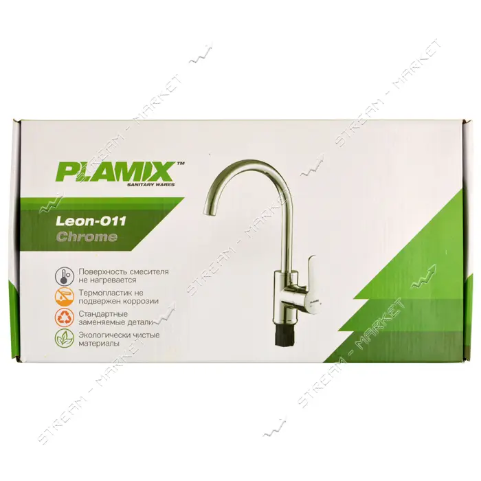 Смеситель для кухни Plamix Leon-011 Chrome ухо на гайке без подводки пластиковый