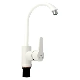 Смеситель для кухни Leon-011 White ухо на гайке с подводкой пластиковый картридж 40мм