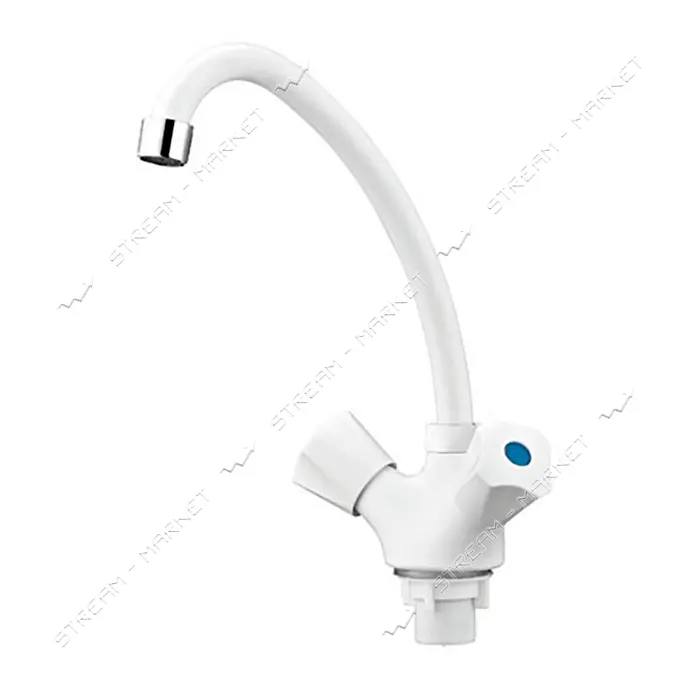 Смеситель для кухни ухо Plamix Omega-271 White на гайке пластиковый букса 1/2" с подводкой