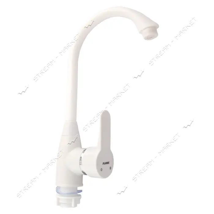 Смеситель для кухни Plamix Mario-011 W White пластиковый ухо на гайке картридж 40мм с подводкой     