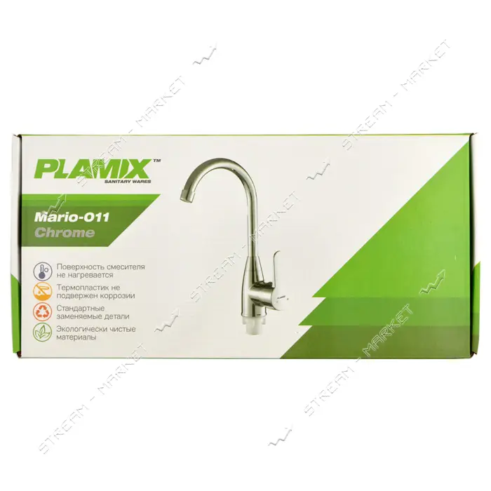 Смеситель для кухни Plamix Mario-011 Chrome ухо на гайке без подводки пластиковый                   