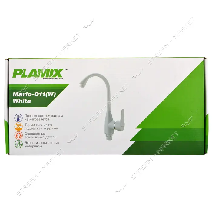 Смеситель для кухни Plamix Mario-011 White ухо на гайке без подводки пластиковый                    
