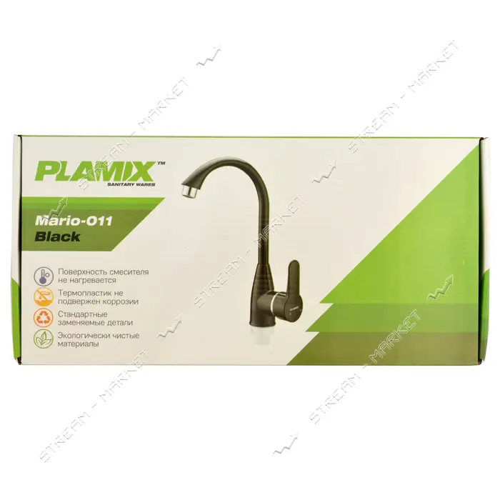 Смеситель для кухни Plamix Mario-011 Black ухо на гайке без подводки пластиковый
