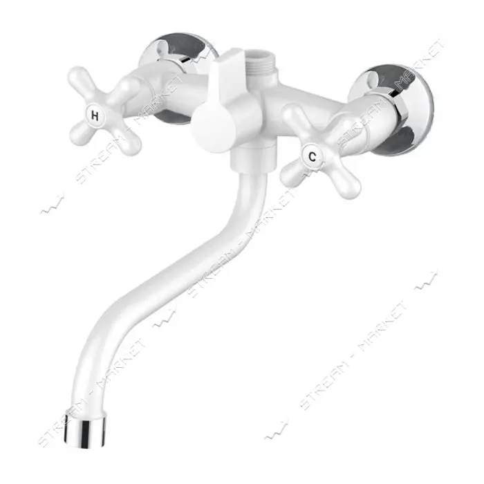 Смеситель для ванны короткий Plamix Amax-142 white букса 1/2" без шланга и лейки пластиковый корпус