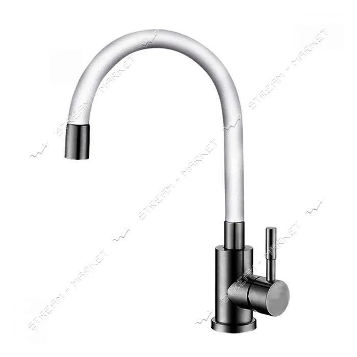 Смеситель для кухни Mixxus SUS-011 Refl. White с силик.гусаком из нерж. стали SUS304 картридж 35мм