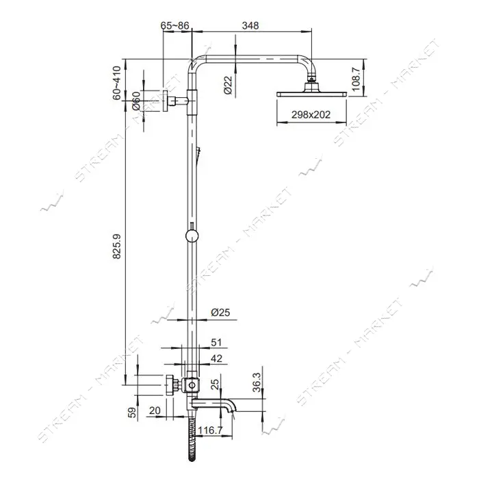 Душевая колонна Koer KB-57011-05 c термостатическим смесителем 3 функции черая