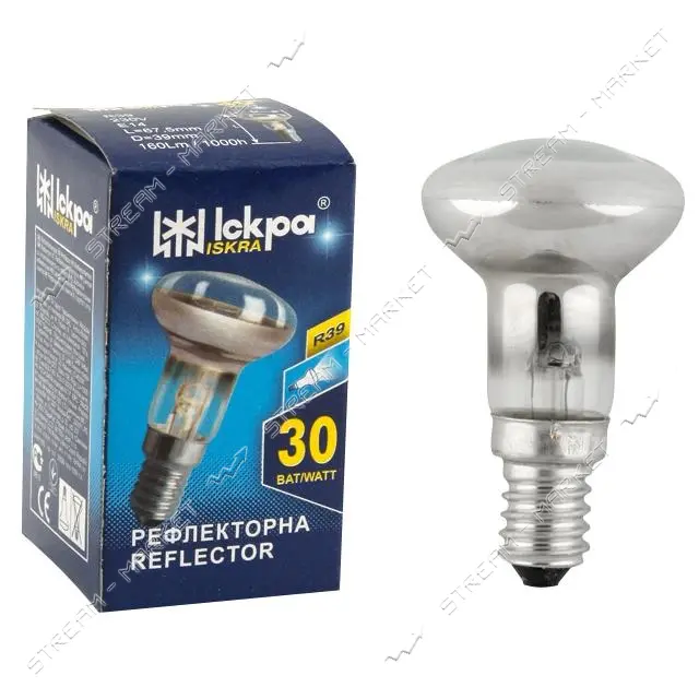 Лампа зеркальная Искра Львов рефлекторная 230В 30ВТ Е14 R39 10шт