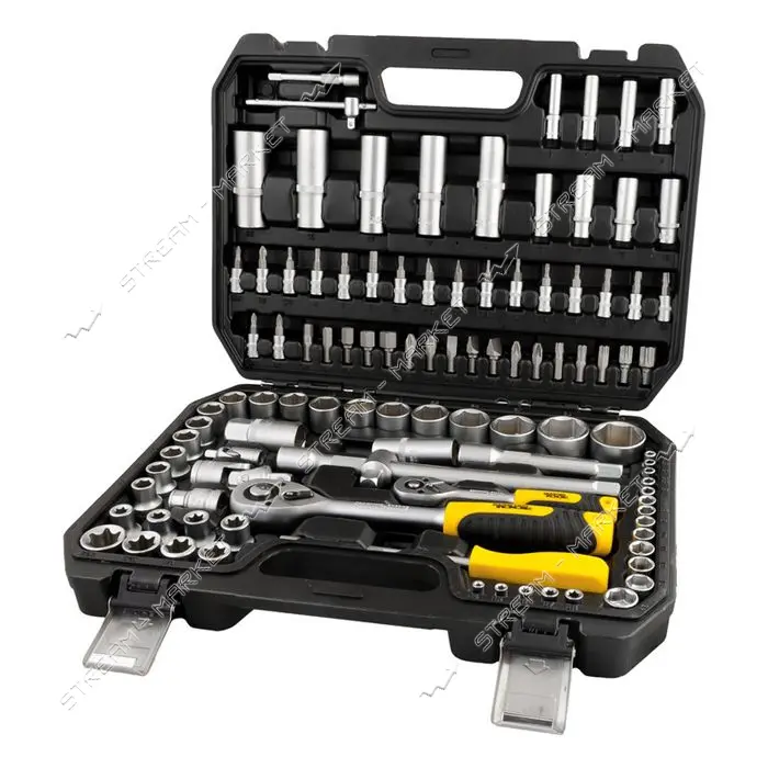 Набор насадок торцевых Mastertool 78-5108 CrV 1/4  и 1/2 с трещеткой 72 зуба в кейсе 108шт          