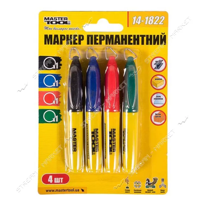 Маркер перманентный MasterTool 14-1822 4шт цветной                                                  